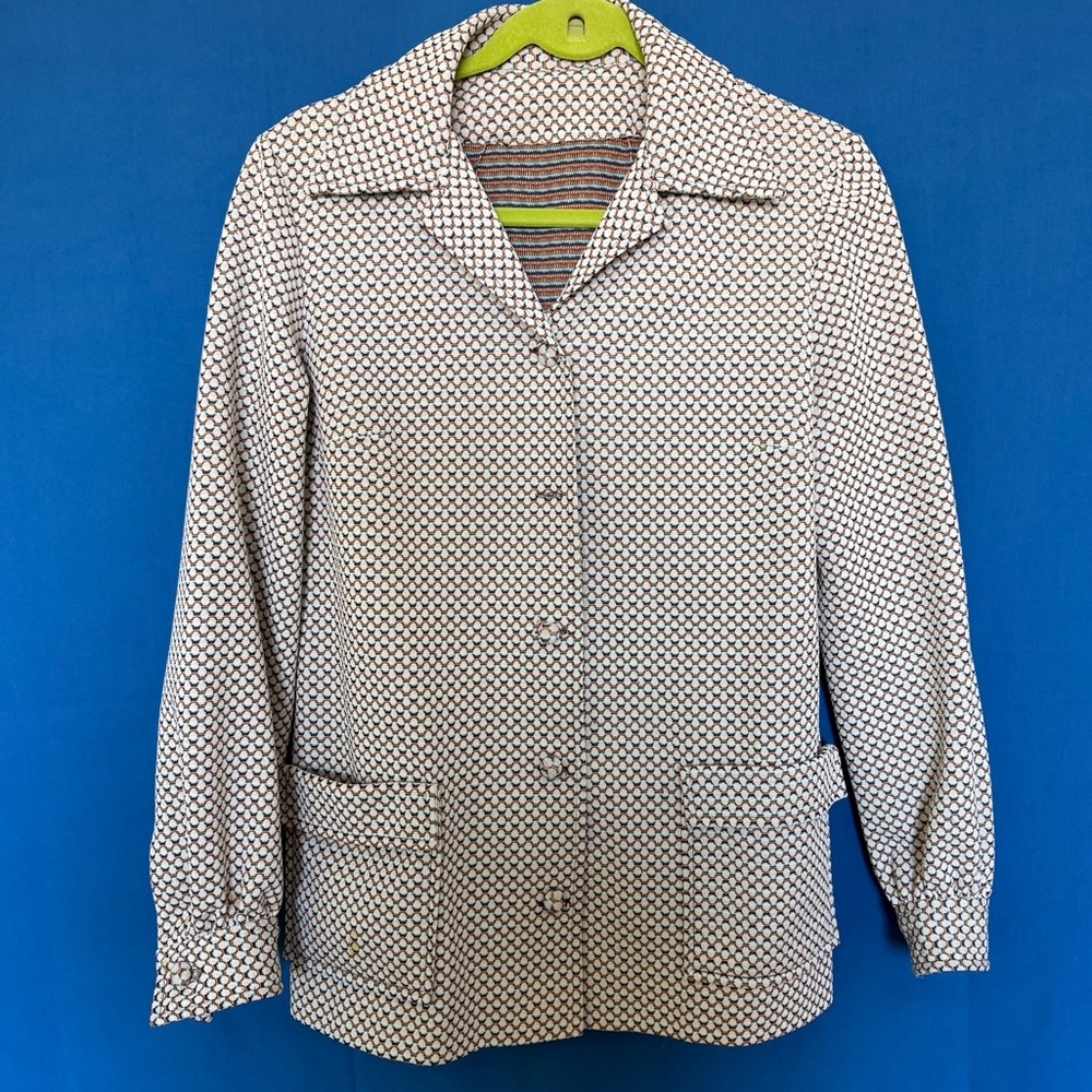 Vintage Handmade 1970s Button Up Collared Lightweight Rainbow Knit Blazer Jacket